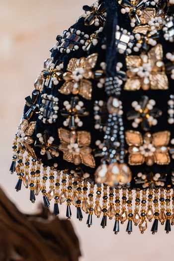 Buy Nayaab By Sonia Navy Embroidery, Beads, Pearls, Stones, Mirrors Floral Trellis Potli Buy_Nayaab By Sonia_Navy Embroidery, Beads, Pearls, Stones, Mirrors Floral Trellis Potli