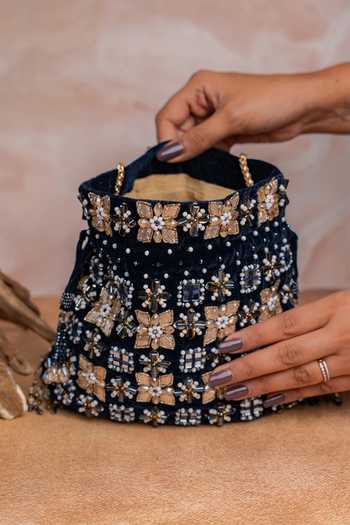 Buy Nayaab By Sonia Black Sequins, Beads, Mirrors, Tassels Floral Trellis Noir Potli Buy_Nayaab By Sonia_Black Sequins, Beads, Mirrors, Tassels Floral Trellis Noir Potli