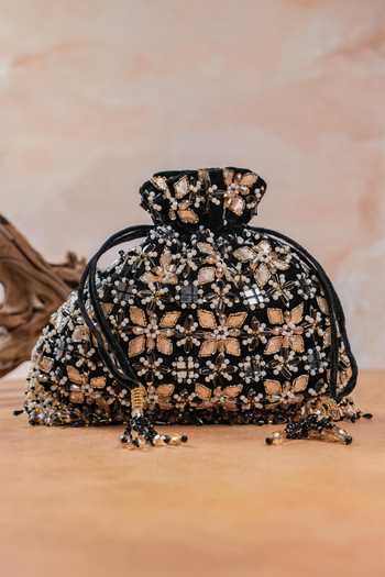 Nayaab By Sonia Floral Trellis Noir Potli