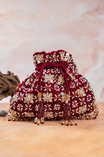 Nayaab By Sonia Floral Trellis Velvet Potli Bag