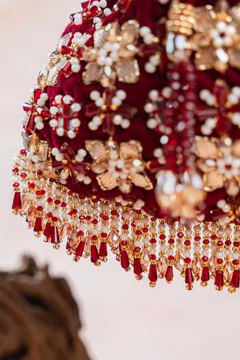 Buy_Nayaab By Sonia_Maroon Sequins, Beads, Pearls, Stones, Mirrors, Floral Trellis Velvet Potli Bag _Online_at_Aza_Fashions