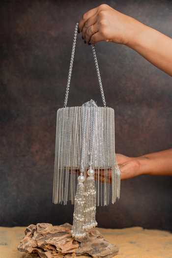 Nayaab By Sonia Hinted Cascade Silver Burst Potli Bag