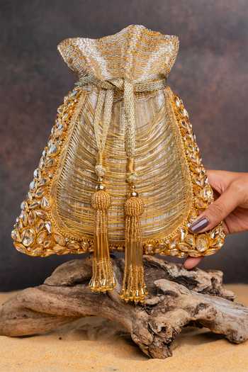 Nayaab By Sonia Hinted Diamond Royal Gold Potli Bag
