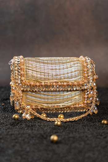 Shop_Nayaab By Sonia_Gold Hinted Slate Clutch Bag _Online_at_Aza_Fashions