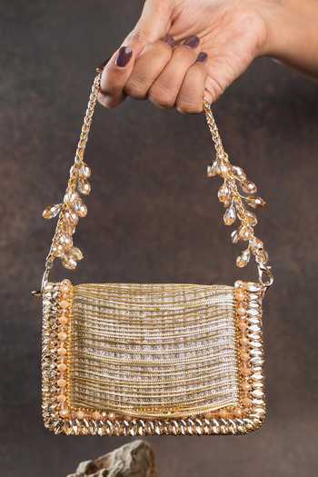 Nayaab By Sonia Hinted Slate Gold Clutch Bag