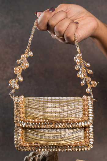 Nayaab By Sonia Hinted Slate Gold Clutch Bag