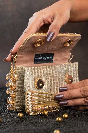 Buy_Nayaab By Sonia_Gold Hinted Slate Clutch Bag 