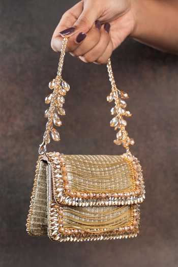 Buy_Nayaab By Sonia_Gold Embroidered Silk Mini Clutch Bag _Online_at_Aza_Fashions