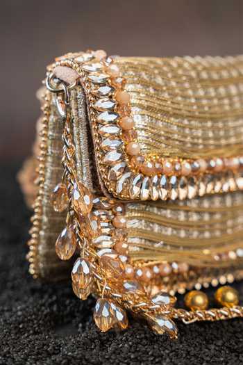 Nayaab By Sonia_Gold Embroidered Silk Mini Clutch Bag _at_Aza_Fashions