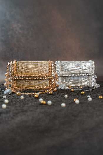 Nayaab By Sonia_Silver Hinted Slate Clutch Bag _Online_at_Aza_Fashions