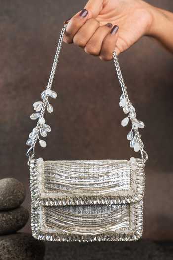Nayaab By Sonia Hinted Slate Silver Clutch Bag