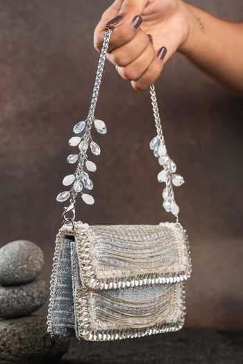 Buy_Nayaab By Sonia_Silver Hinted Slate Clutch Bag _Online_at_Aza_Fashions