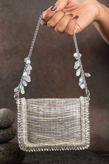 Nayaab By Sonia Hinted Slate Silver Clutch Bag