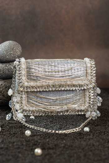 Nayaab By Sonia_Silver Hinted Slate Clutch Bag _at_Aza_Fashions