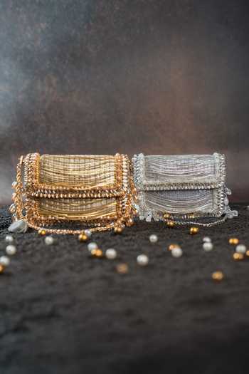 Nayaab By Sonia_Silver Beads, Pearls, Crystals Hinted Slate Mini Clutch Bag _Online_at_Aza_Fashions