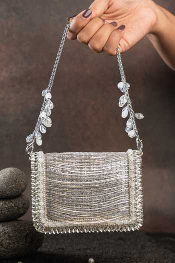 Nayaab By Sonia Hinted Slate Silver Mini Clutch Bag