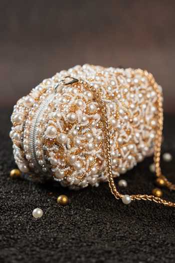 Buy_Nayaab By Sonia_White Pearl Radiance Clutch _Online_at_Aza_Fashions