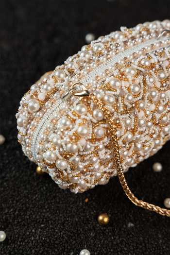 Shop_Nayaab By Sonia_White Pearl Radiance Clutch _Online_at_Aza_Fashions
