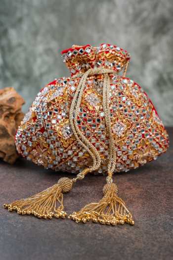 Buy_Nayaab By Sonia_Red Embroidery, Beads, Mirrors, Tassels Royal Abla Potli _Online_at_Aza_Fashions
