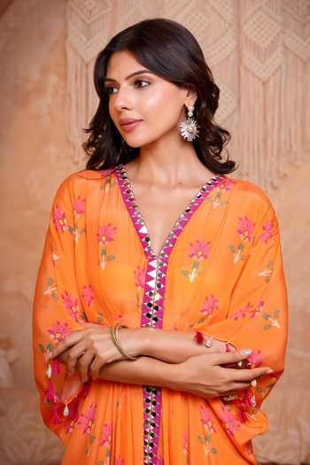 Buy Sajeda A Lehry Orange V-neck Saba Crystal Hand Embroidered Kaftan Online at Aza Fashions Buy_Sajeda A Lehry_Orange V-neck Saba Crystal Hand Embroidered Kaftan _Online_at_Aza_Fashions