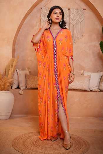 Sajeda A Lehry Saba Crystal Hand Embroidered Kaftan 