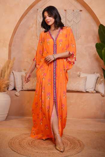 Sajeda A Lehry Saba Crystal Hand Embroidered Kaftan 