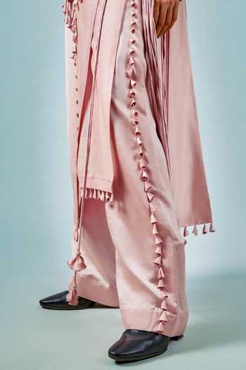 Shop_Saim_Pink Silk, Chanderi, Satin Ornament Patchwork Embroidered Kurta And Pant Set _Online_at_Aza_Fashions