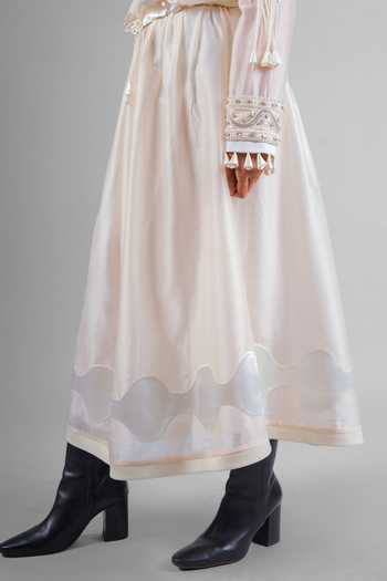 Shop Saim Ivory Chanderi, Satin, Silk Round Neck Embroidered Top And Flared Skirt Set Online at Aza Fashions Shop_Saim_Ivory Chanderi, Satin, Silk Round Neck Embroidered Top And Flared Skirt Set _Online_at_Aza_Fashions