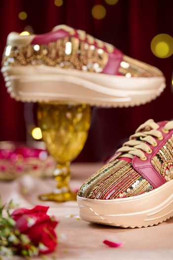 House of Vian Red Regalia Embellished Sneakers Online at Aza Fashions House of Vian_Red Regalia Embellished Sneakers _Online_at_Aza_Fashions