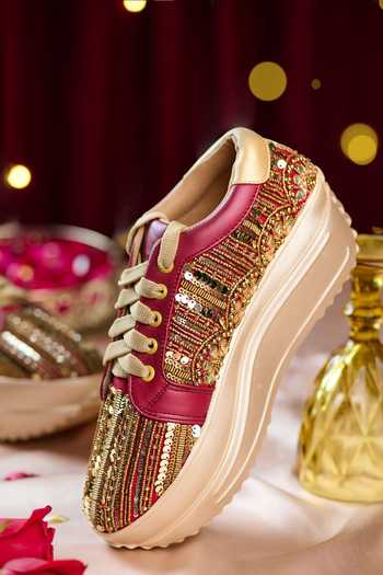 Shop House of Vian Red Regalia Embellished Sneakers Online at Aza Fashions Shop_House of Vian_Red Regalia Embellished Sneakers _Online_at_Aza_Fashions