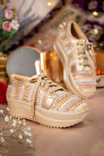 House of Vian Gold Aurora Hand Embroidered Sneakers Online at Aza Fashions House of Vian_Gold Aurora Hand Embroidered Sneakers _Online_at_Aza_Fashions