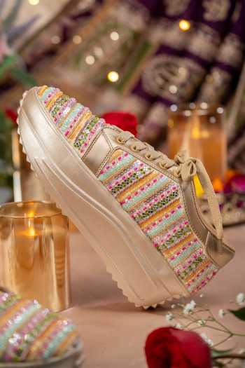 Buy House of Vian Gold Aurora Hand Embroidered Sneakers Online at Aza Fashions Buy_House of Vian_Gold Aurora Hand Embroidered Sneakers _Online_at_Aza_Fashions
