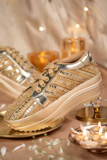 House of Vian Gold Metallic Dust Sneakers Online at Aza Fashions House of Vian_Gold Metallic Dust Sneakers _Online_at_Aza_Fashions