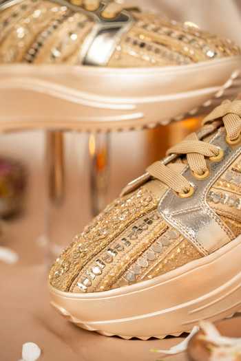 Buy House of Vian Gold Metallic Dust Sneakers Online at Aza Fashions Buy_House of Vian_Gold Metallic Dust Sneakers _Online_at_Aza_Fashions