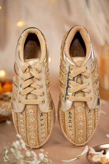 Shop House of Vian Gold Metallic Dust Sneakers Online at Aza Fashions Shop_House of Vian_Gold Metallic Dust Sneakers _Online_at_Aza_Fashions