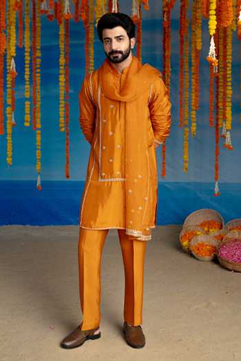 Mint Blush Saffron Gota Patti Work Kurta Set 