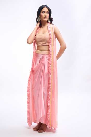 Aariyana Couture Ruffled Jacket With Draped Skirt Set 
