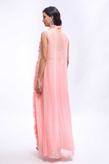 Aariyana Couture Ruffled Jacket With Draped Skirt Set 