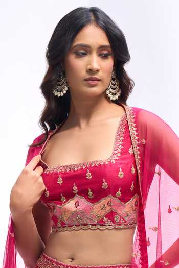 Buy_Aariyana Couture_Fuchsia Silk Square Neck Floral Embroidered Sharara Set 