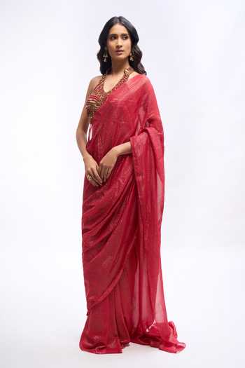 Aariyana Couture Pre Draped Saree With Embroidered Blouse 