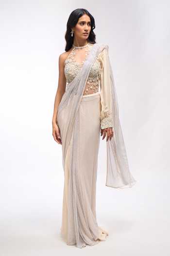 Aariyana Couture Draped Saree Skirt Set With Embroidered Bodysuit 