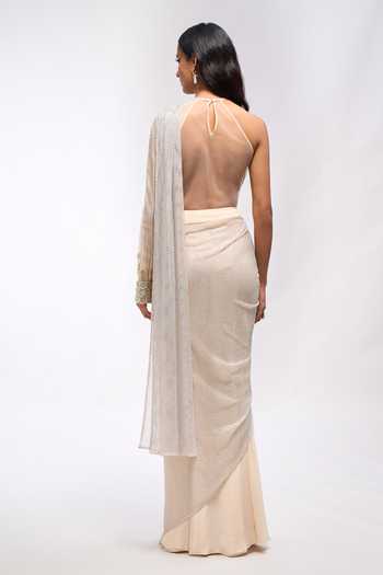 Aariyana Couture Draped Saree Skirt Set With Embroidered Bodysuit 