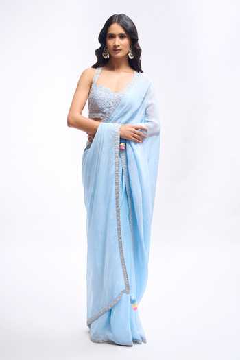 Aariyana Couture Pre Draped Saree With Embroidered Blouse
