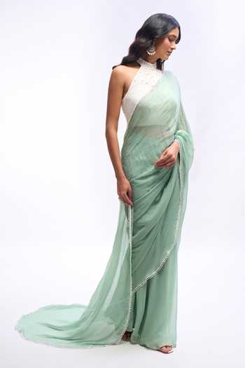 Aariyana Couture Pre Draped Saree With Halter Neck Blouse 
