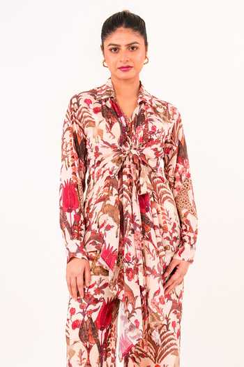 9899 Multi Color Crepe Collared Neck Aranya Printed Wrap Top And Pant Co-ord Set Online at Aza Fashions 9899_Multi Color Crepe Collared Neck Aranya Printed Wrap Top And Pant Co-ord Set _Online_at_Aza_Fashions