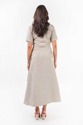 Shop 9899 Beige Jacquard Beaded Top Wrap Skirt Set at Aza Fashions Shop_9899_Beige Jacquard Beaded Top Wrap Skirt Set _at_Aza_Fashions