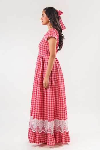 Buy 9899 Red Cotton V-neck Gingham Maxi Dress Online at Aza Fashions Buy_9899_Red Cotton V-neck Gingham Maxi Dress _Online_at_Aza_Fashions
