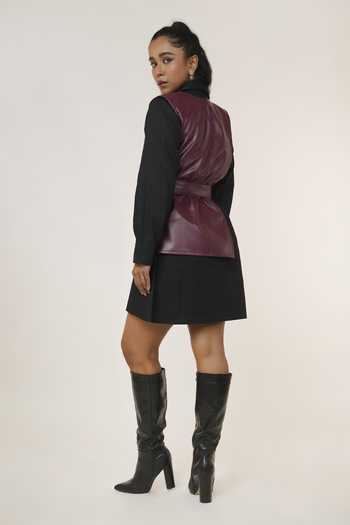 9899 Leather Vest With Short Cotton Dress 