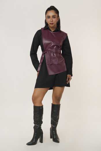 9899 Leather Vest With Short Cotton Dress 