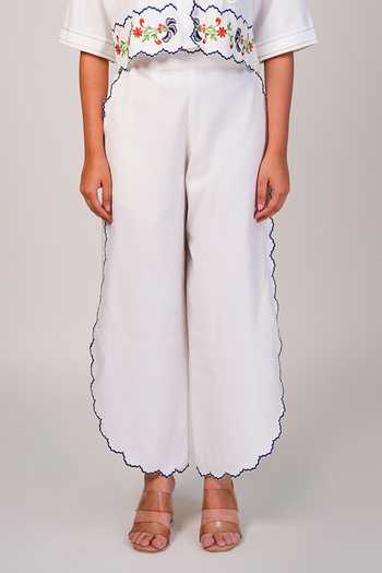 9899_White Suiting Collared Neck Meadow Cropped Shirt And Pant Co-ord Set _Online_at_Aza_Fashions